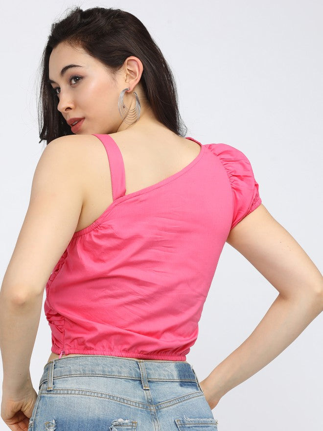 Tokyo Talkies Women Pink Solid Regular Top - Pink - Image 2
