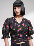 Tokyo Talkies Women Black Printed Regular Top - Black - Image 1