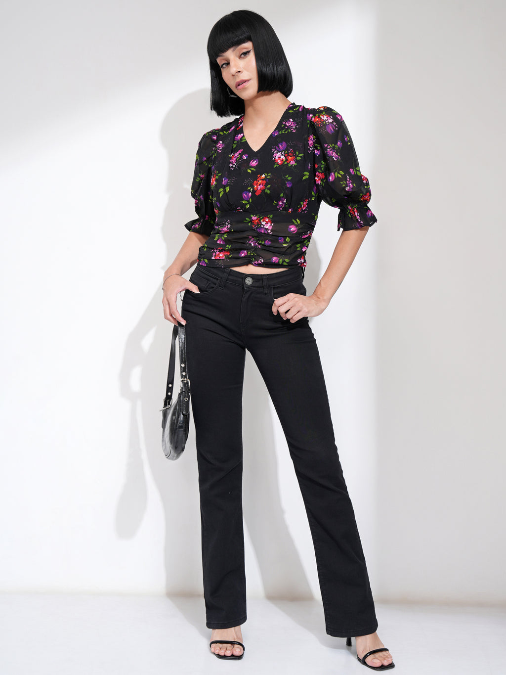 Tokyo Talkies Women Black Printed Regular Top - Black - Image 2
