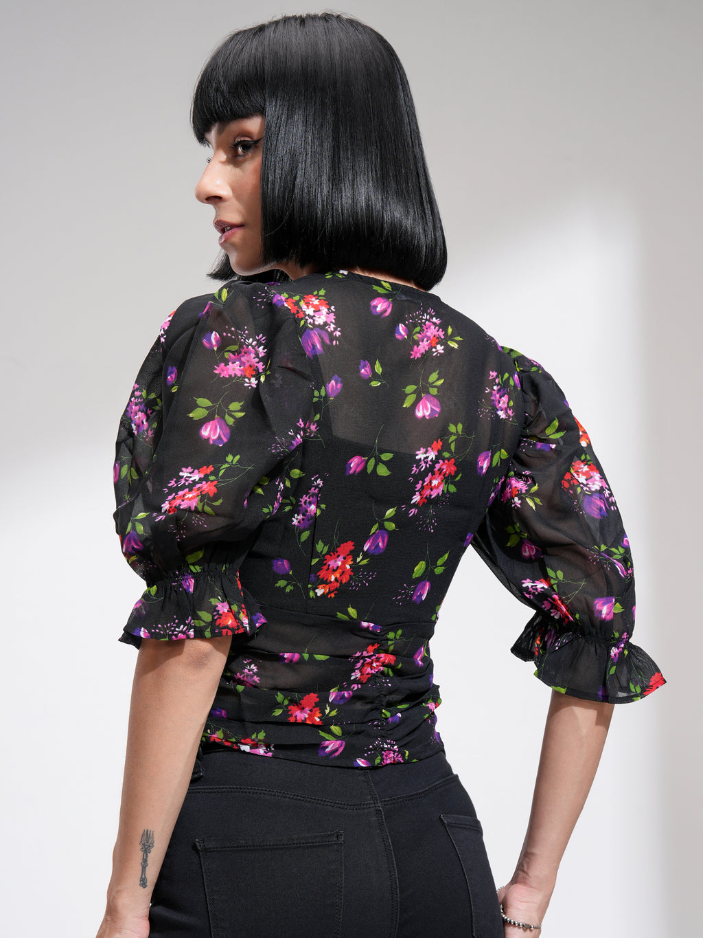 Tokyo Talkies Women Black Printed Regular Top - Black - Image 3