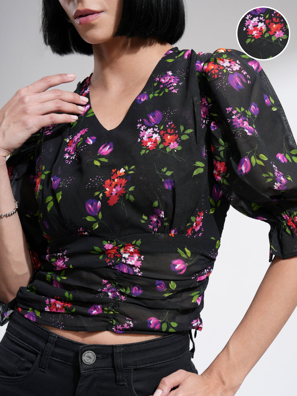 Tokyo Talkies Women Black Printed Regular Top - Black - Image 5
