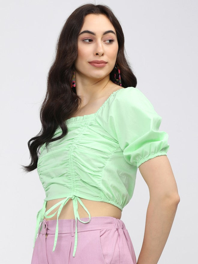 Tokyo Talkies Women Green Solid Regular Top - Green - Image 1