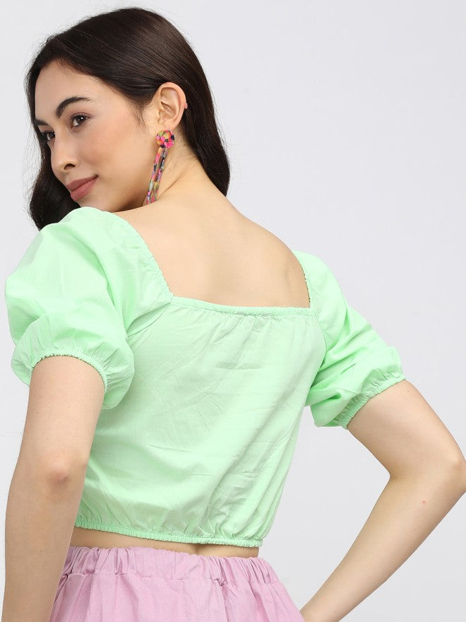 Tokyo Talkies Women Green Solid Regular Top - Green - Image 2