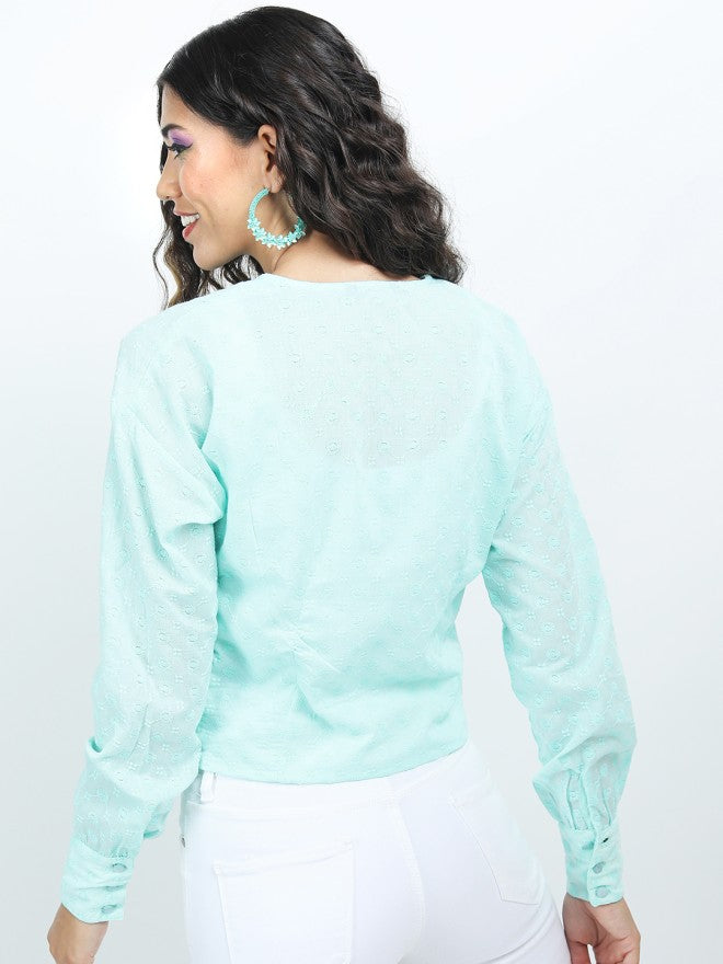 Tokyo Talkies Women Teal Solid Regular Top - Teal - Image 2