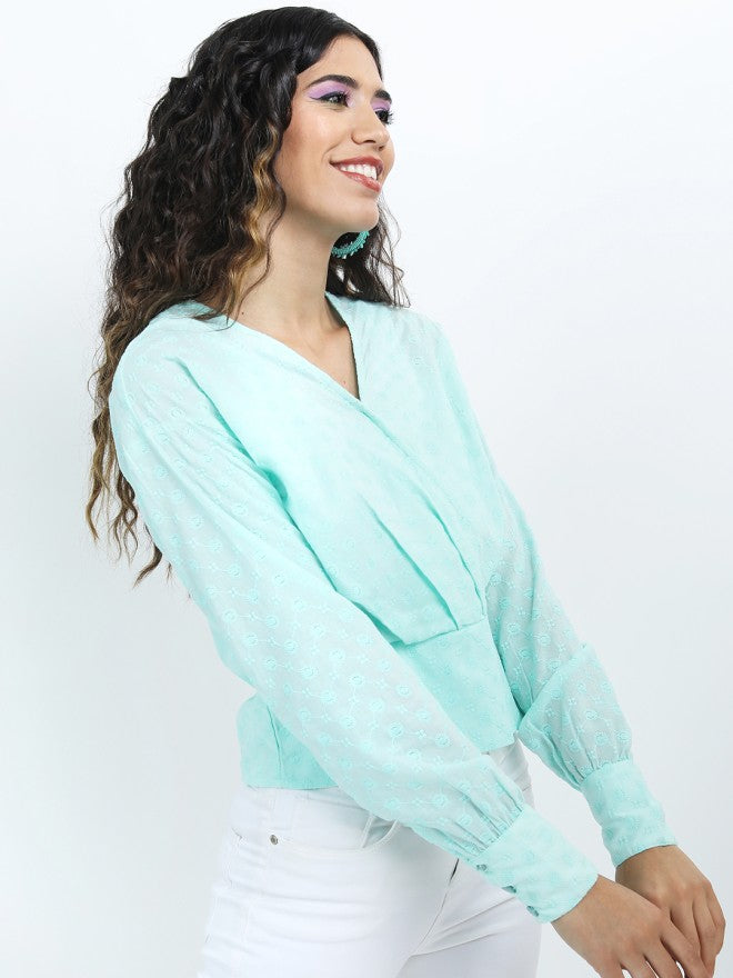 Tokyo Talkies Women Teal Solid Regular Top - Teal - Image 5