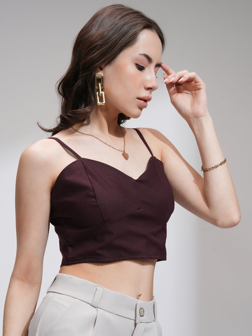Tokyo Talkies Women Maroon Solid Regular Top - Maroon - Image 6