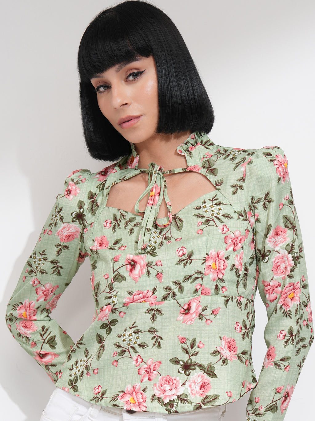 Tokyo Talkies Women Green Printed Regular Top - Green - Image 1