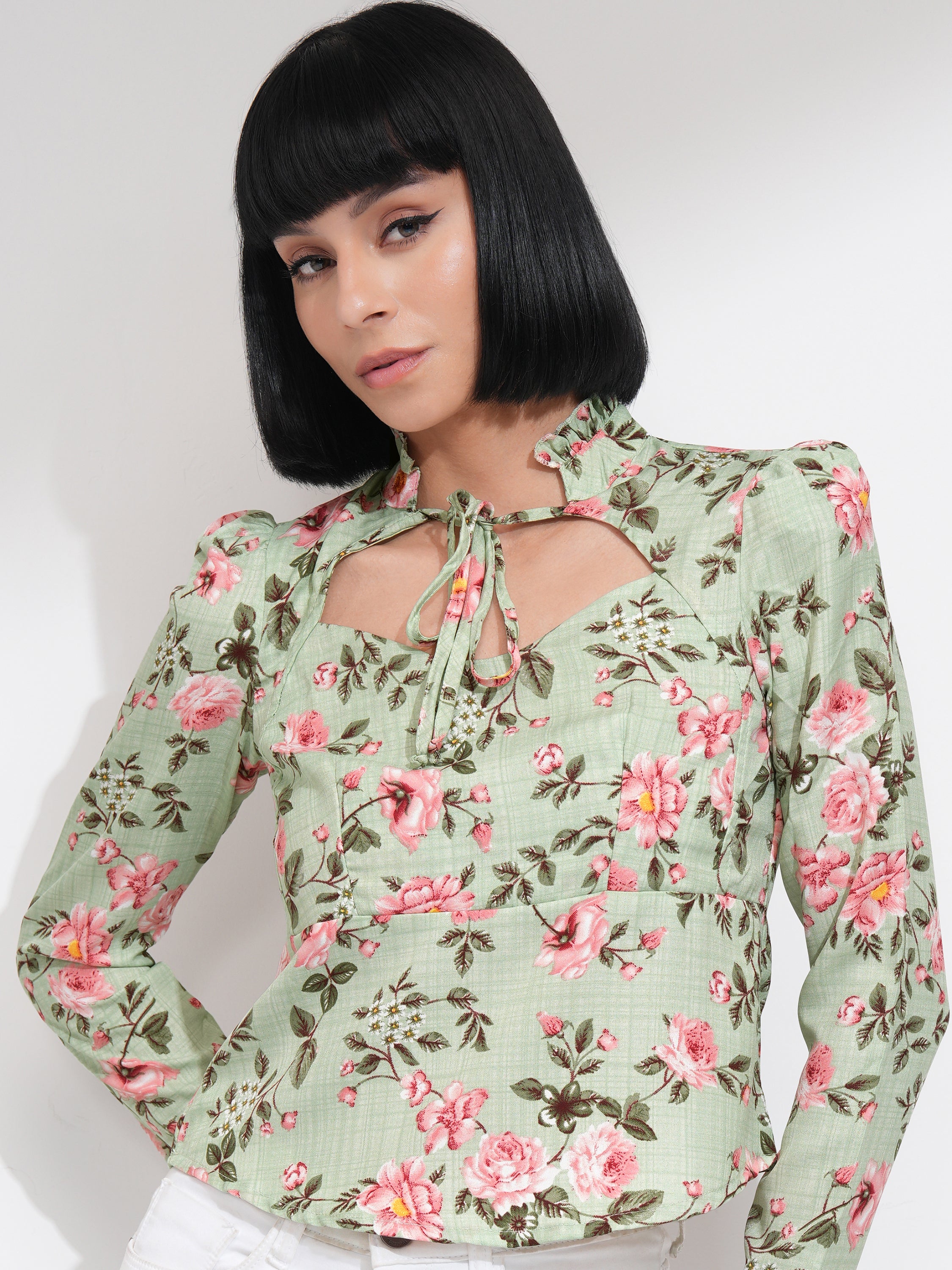 Tokyo Talkies Women Green Printed Regular Top - Green - Image 1