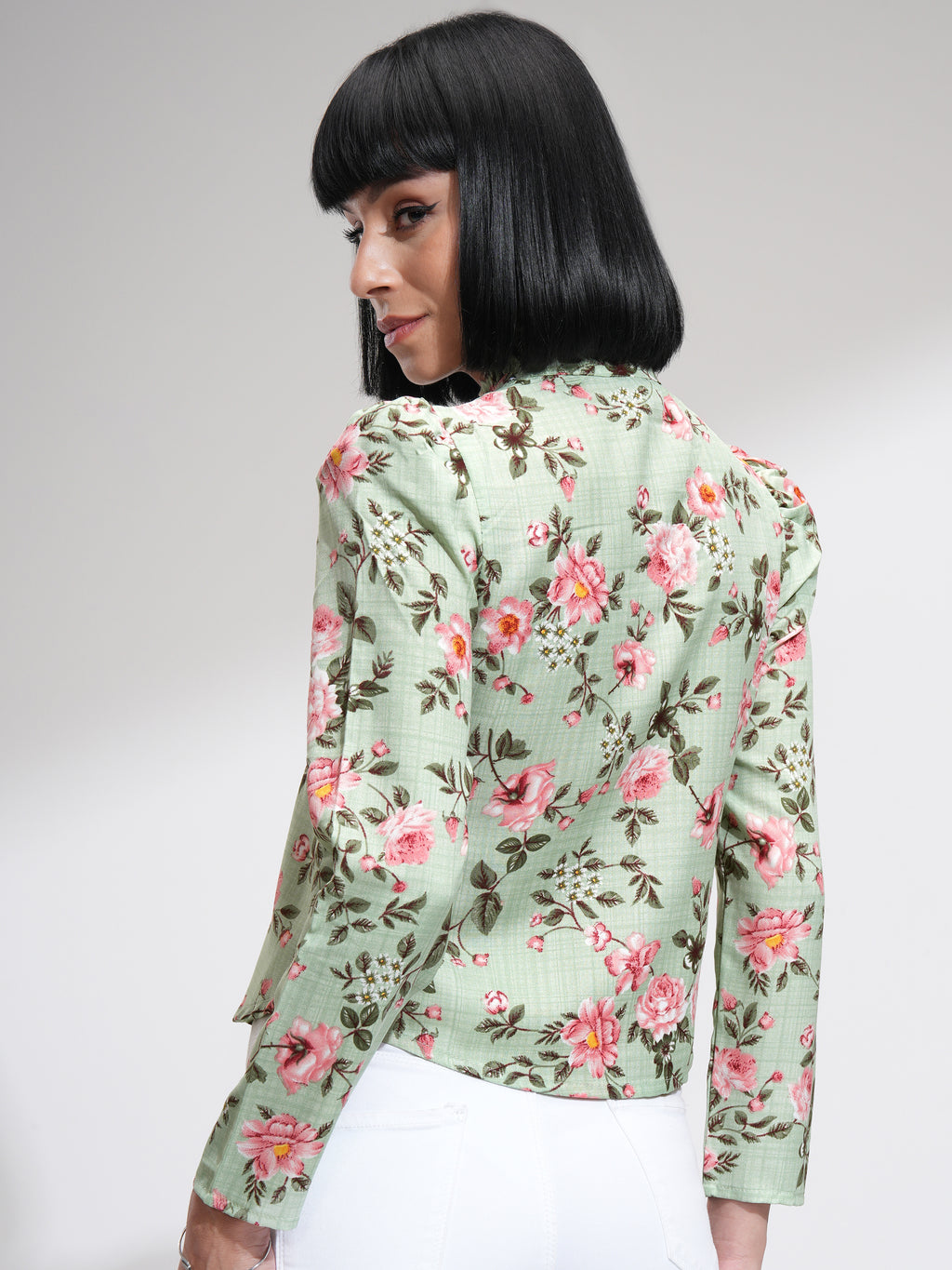 Tokyo Talkies Women Green Printed Regular Top - Green - Image 3