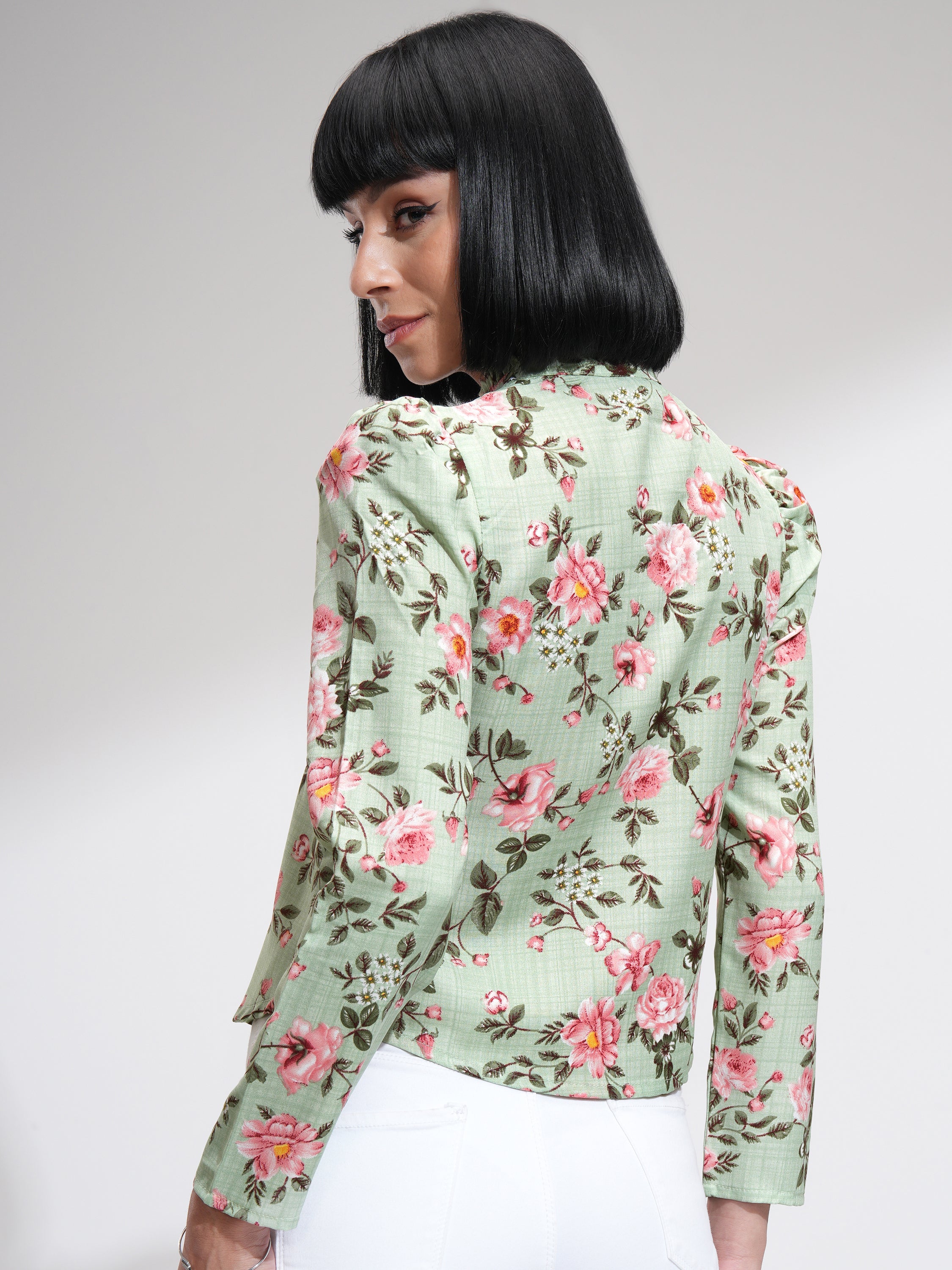 Tokyo Talkies Women Green Printed Regular Top - Green - Image 3