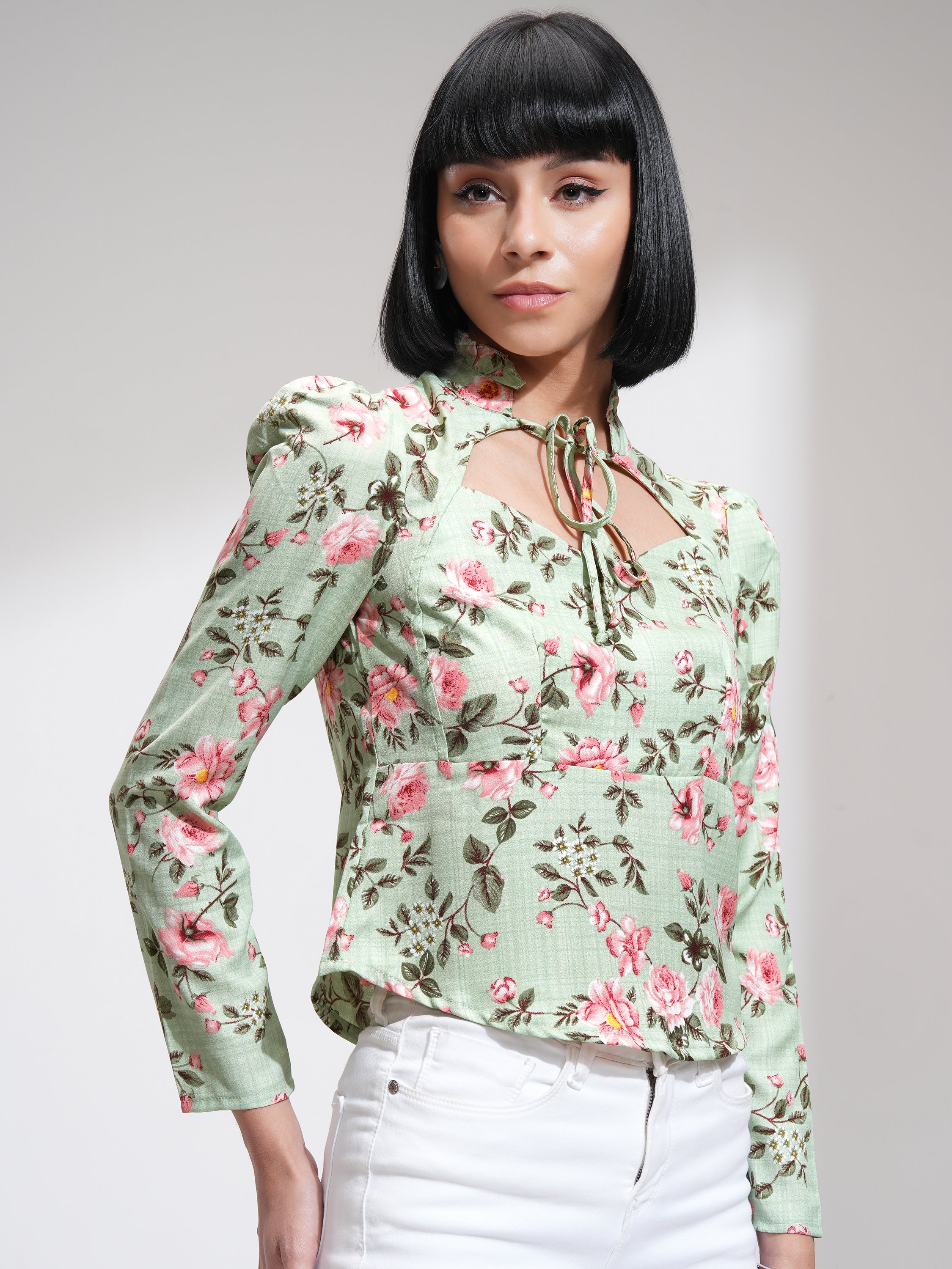 Tokyo Talkies Women Green Printed Regular Top - Green - Image 6
