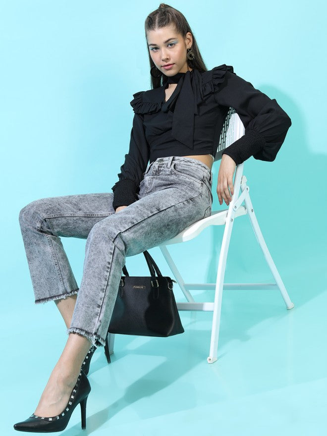 Tokyo Talkies Women Black Solid Regular Top - Black - Image 1