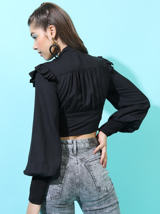 Tokyo Talkies Women Black Solid Regular Top - Black - Image 2
