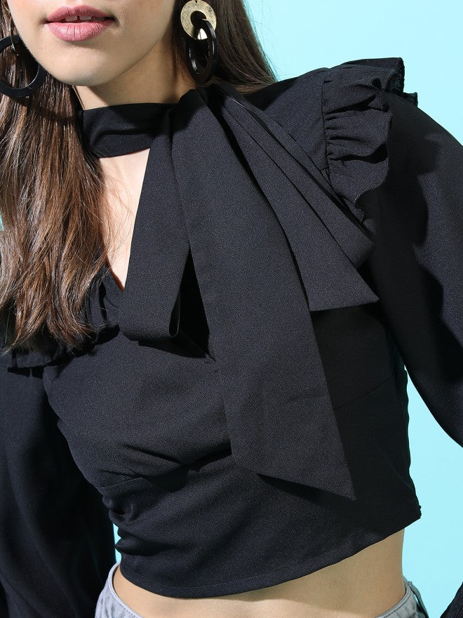 Tokyo Talkies Women Black Solid Regular Top - Black - Image 3