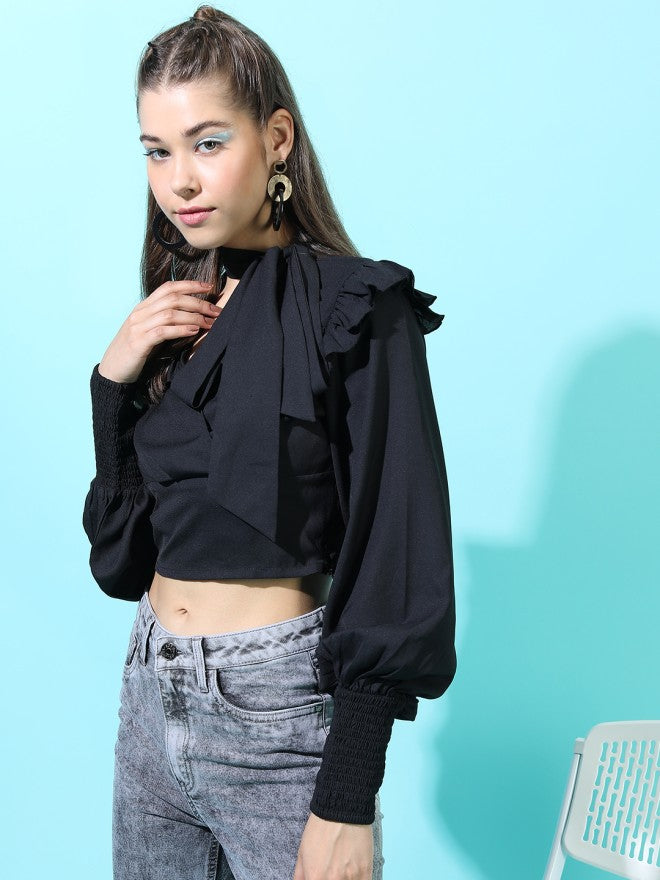 Tokyo Talkies Women Black Solid Regular Top - Black - Image 5