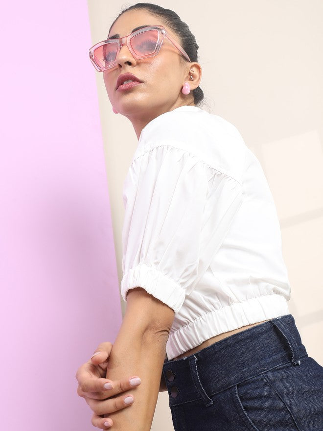 Tokyo Talkies Women White Solid Regular Top - White - Image 3