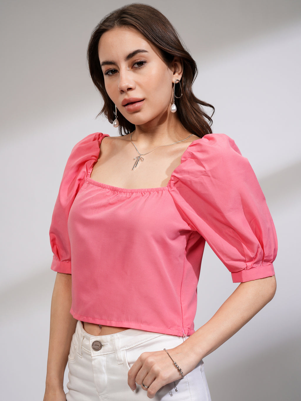 Tokyo Talkies Women Pink Solid Regular Top - Pink - Image 4