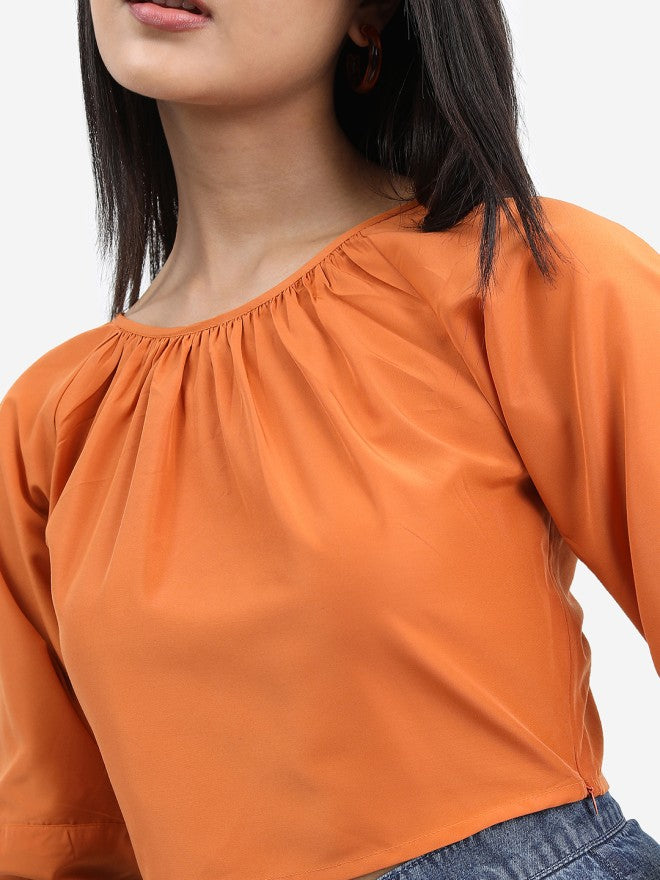 Tokyo Talkies Women Brown Solid Regular Top - Brown - Image 6