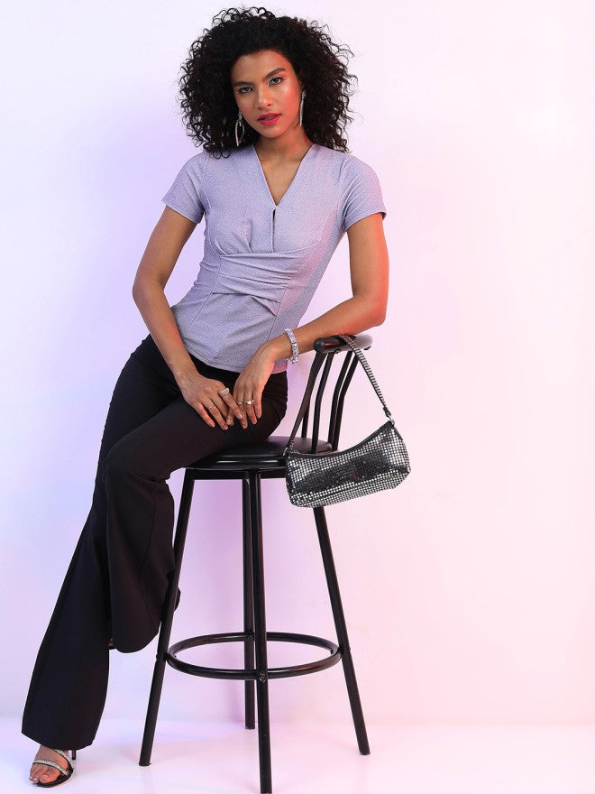 Tokyo Talkies Women Purple Self Design Regular Top - Purple - Image 1