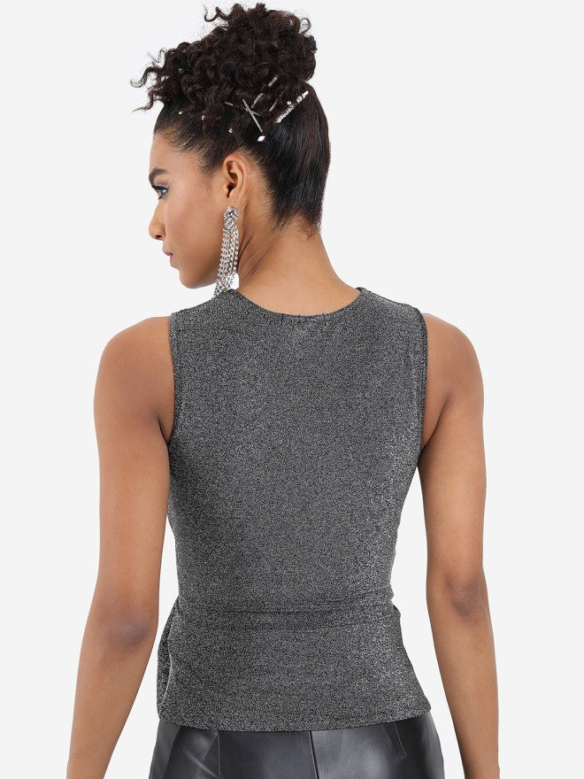 Tokyo Talkies Women Black Self Design Regular Top - Black - Image 2