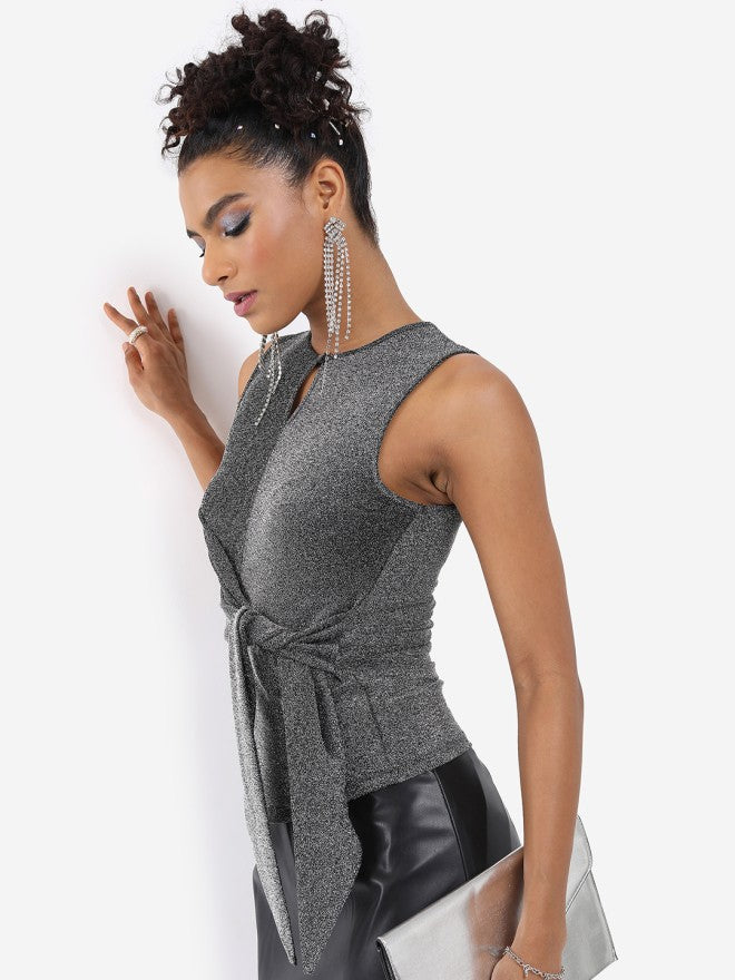 Tokyo Talkies Women Black Self Design Regular Top - Black - Image 5