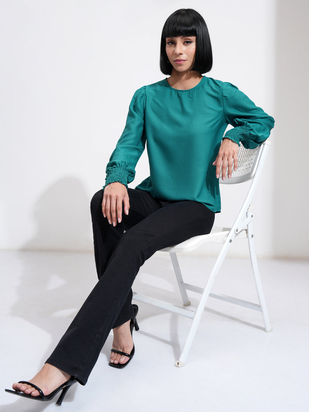 Tokyo Talkies Women Green Solid Regular Top - Green - Image 2