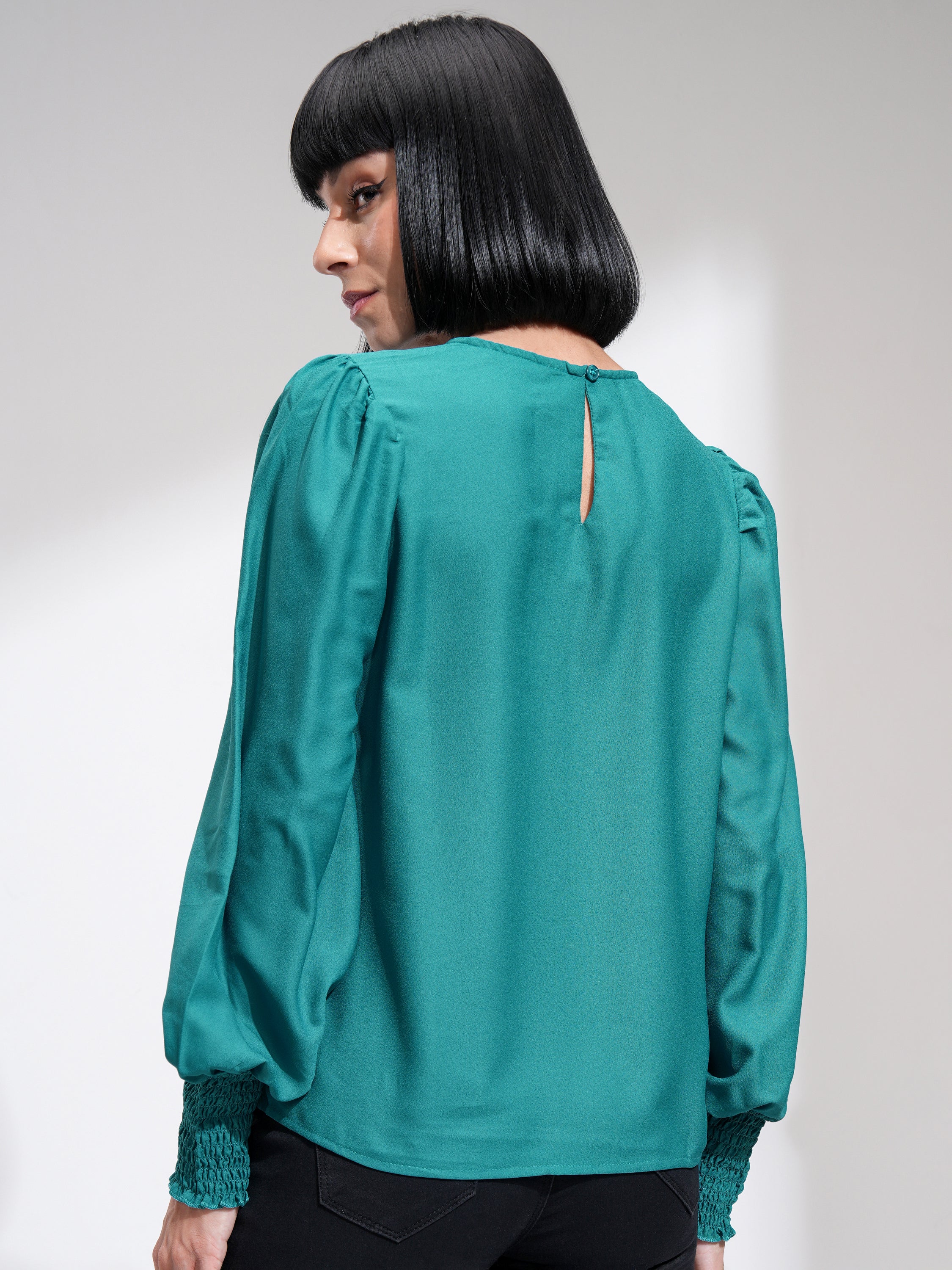 Tokyo Talkies Women Green Solid Regular Top - Green - Image 3