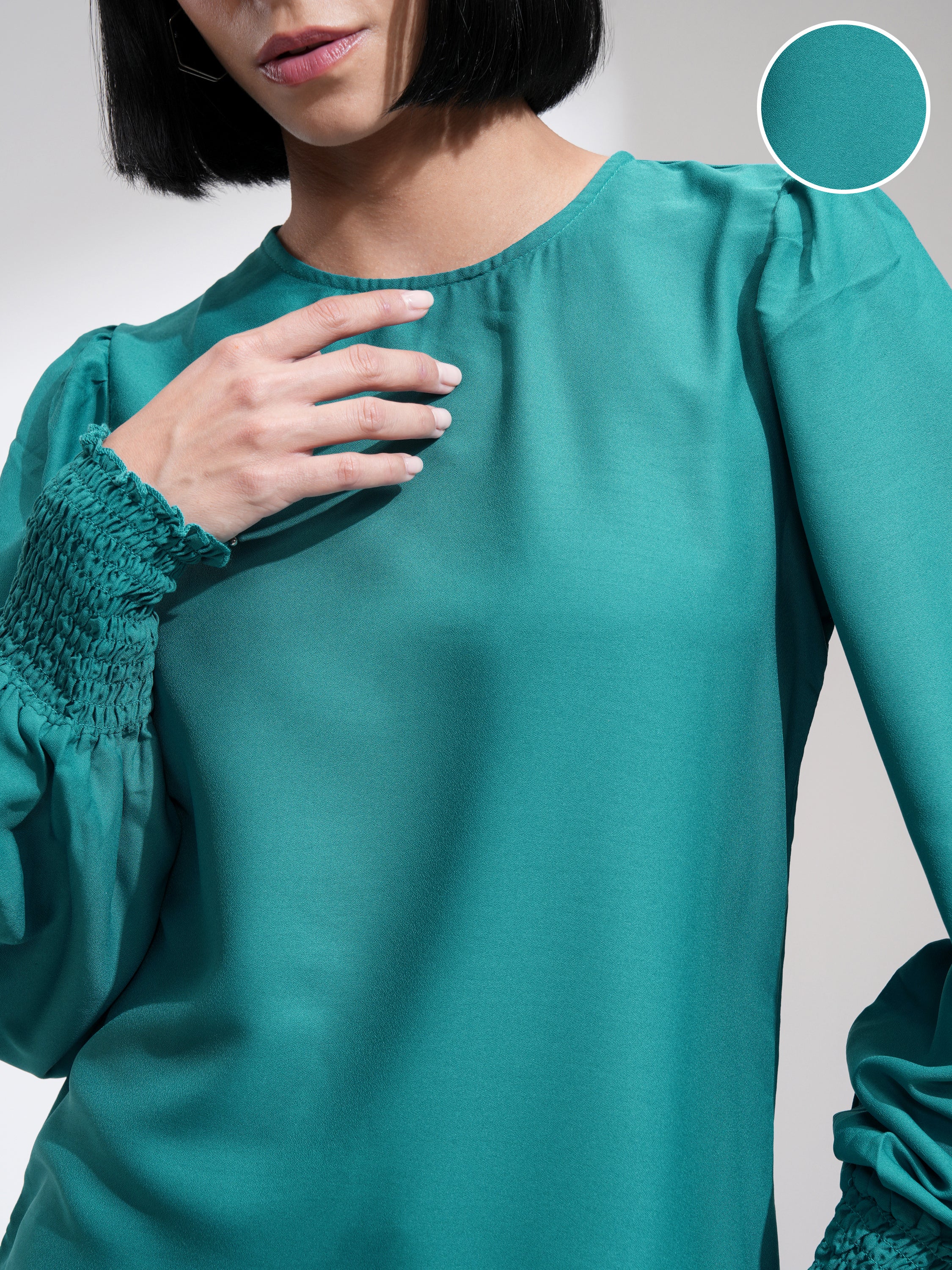 Tokyo Talkies Women Green Solid Regular Top - Green - Image 5