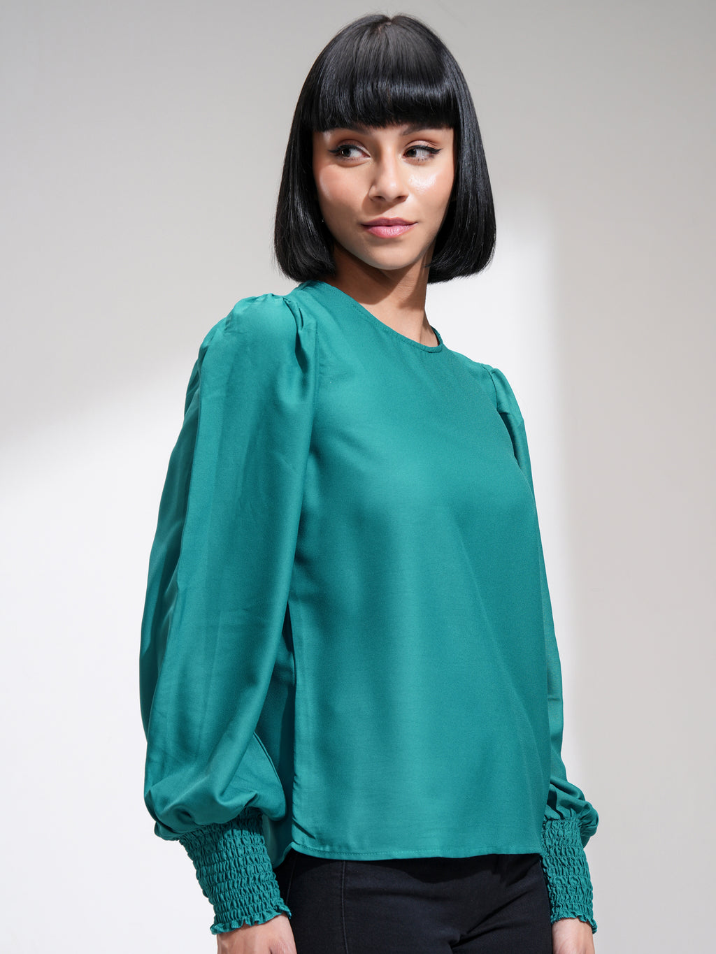 Tokyo Talkies Women Green Solid Regular Top - Green - Image 6