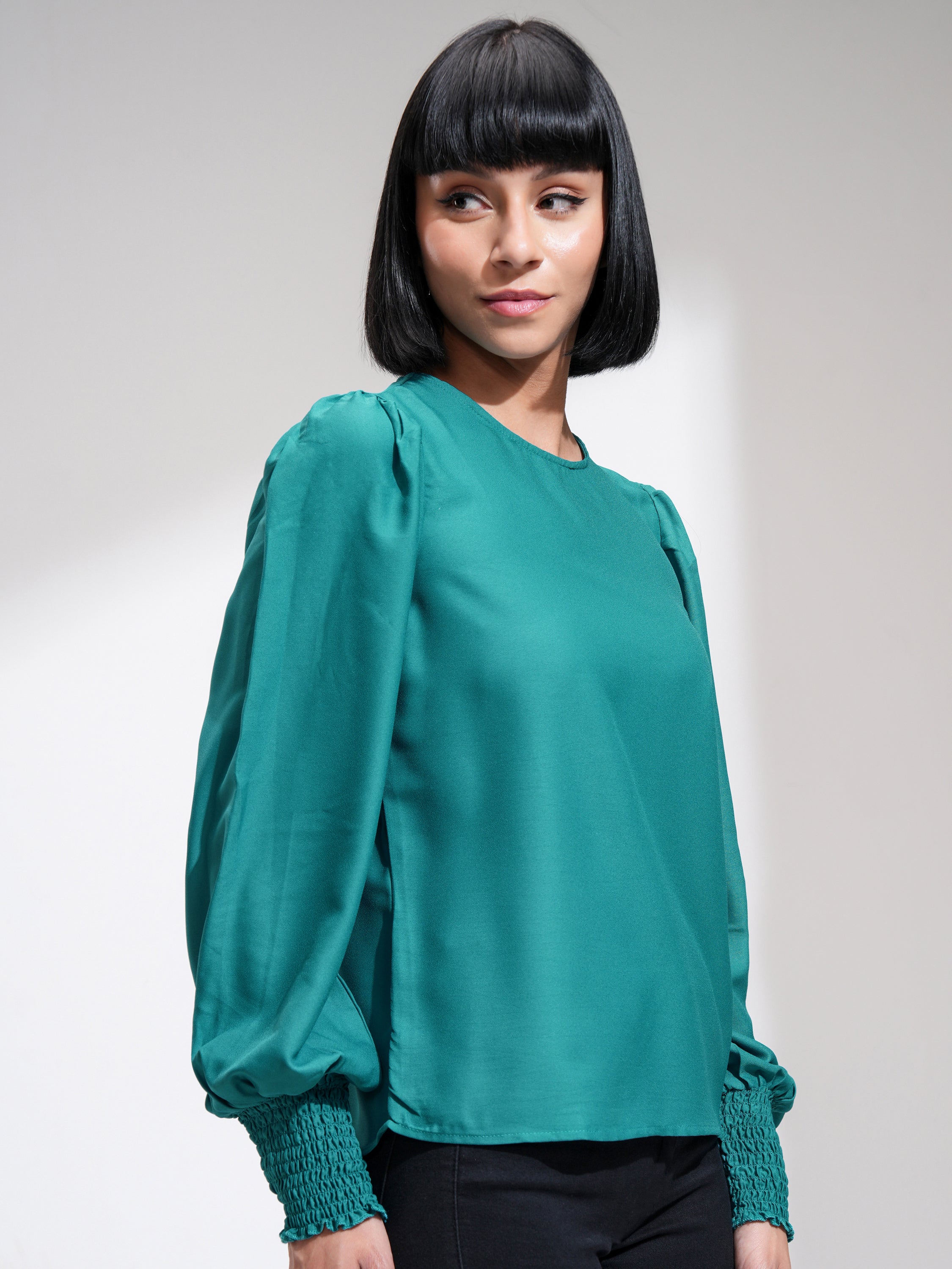 Tokyo Talkies Women Green Solid Regular Top - Green - Image 6