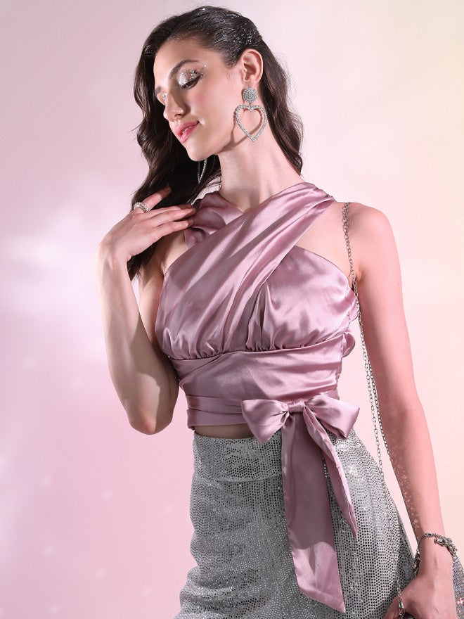 Tokyo Talkies Women Mauve Solid Regular Top - Mauve - Image 3
