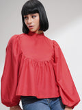 Tokyo Talkies Women Red Printed Regular Top - Red - Image 1