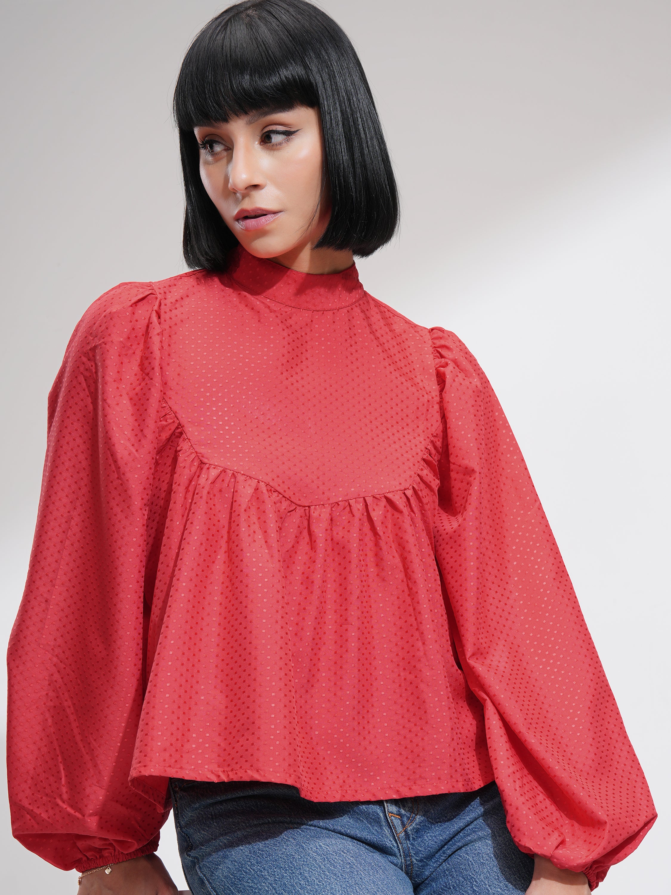 Tokyo Talkies Women Red Printed Regular Top - Red - Image 1