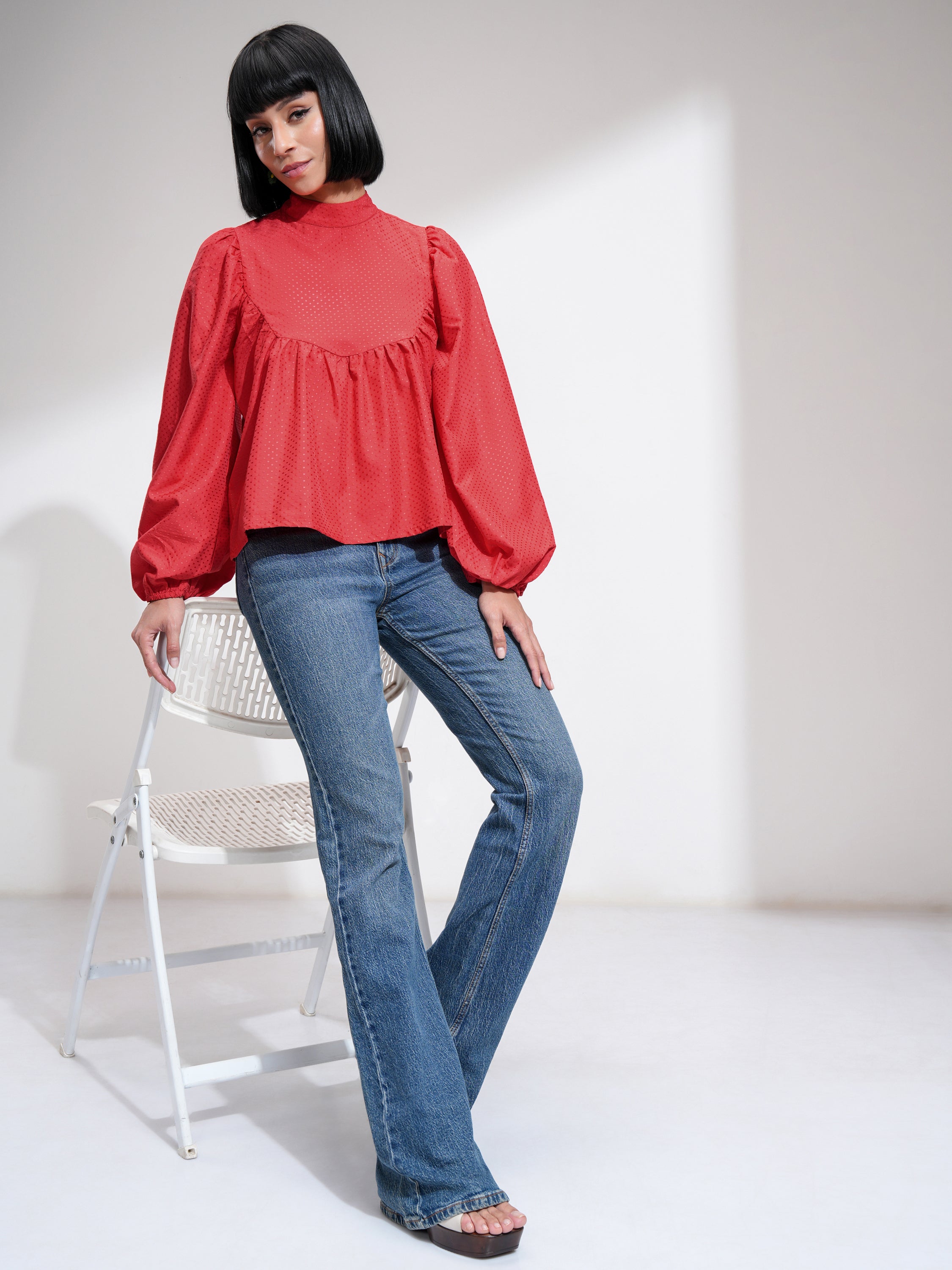 Tokyo Talkies Women Red Printed Regular Top - Red - Image 2