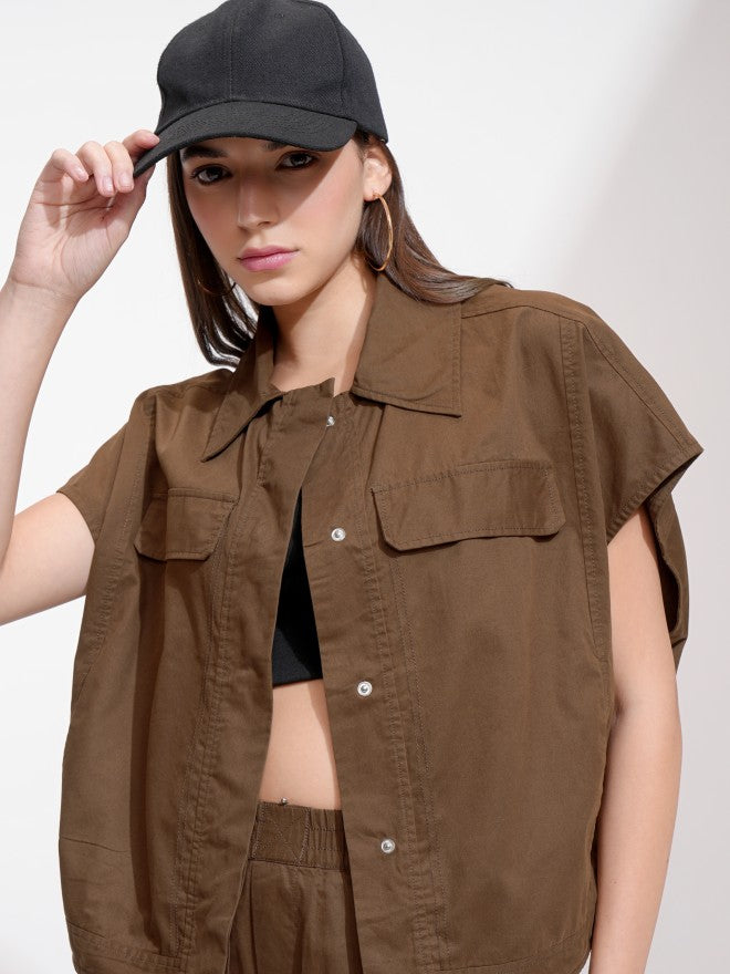 Tokyo Talkies Women Brown Solid Boxy Top - Brown - Image 1