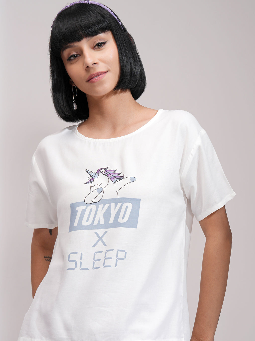 Tokyo Talkies Women White Printed Regular Top - White - Image 1