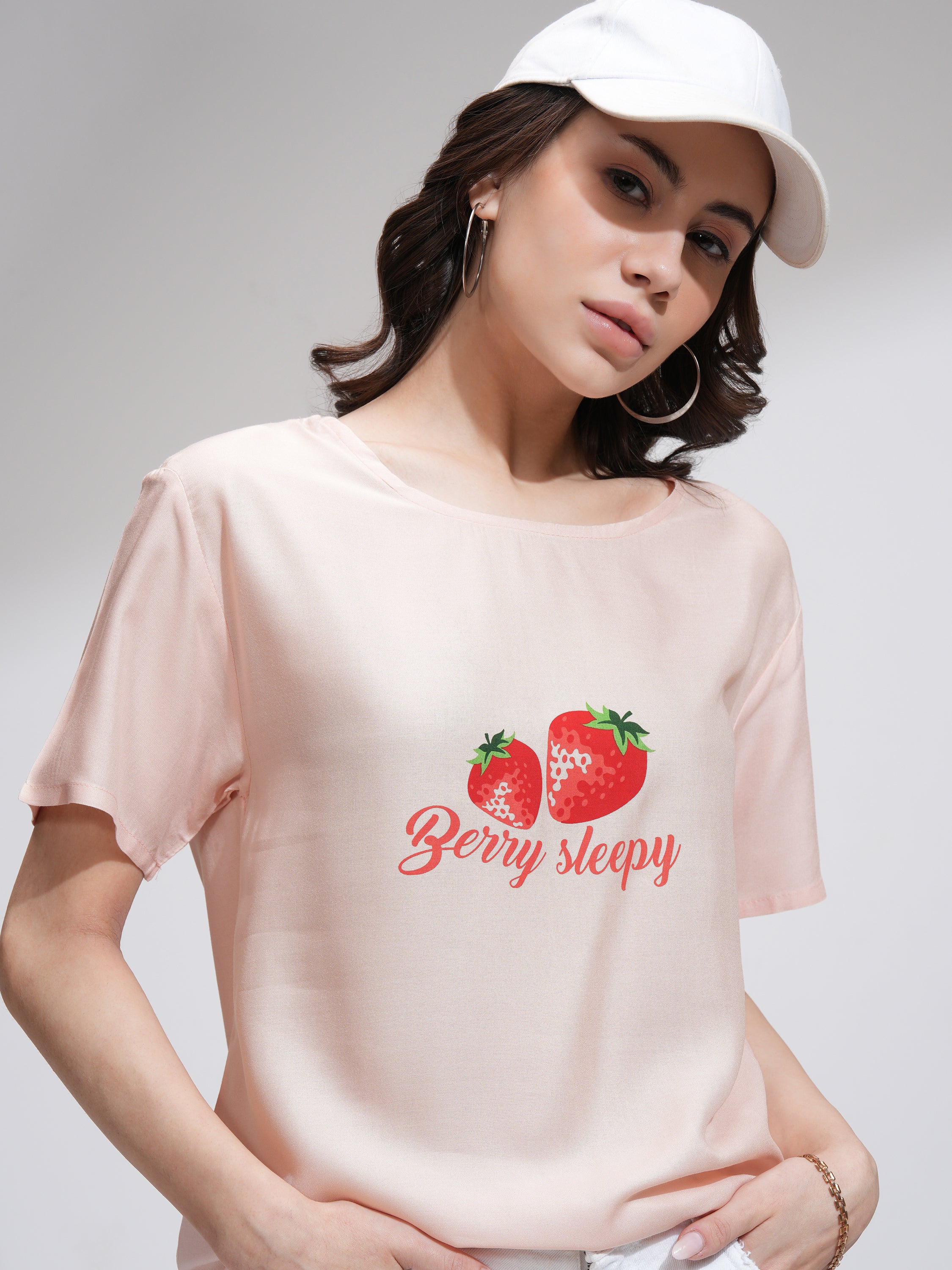 Tokyo Talkies Women Peach Printed Regular Top - Peach - Image 1