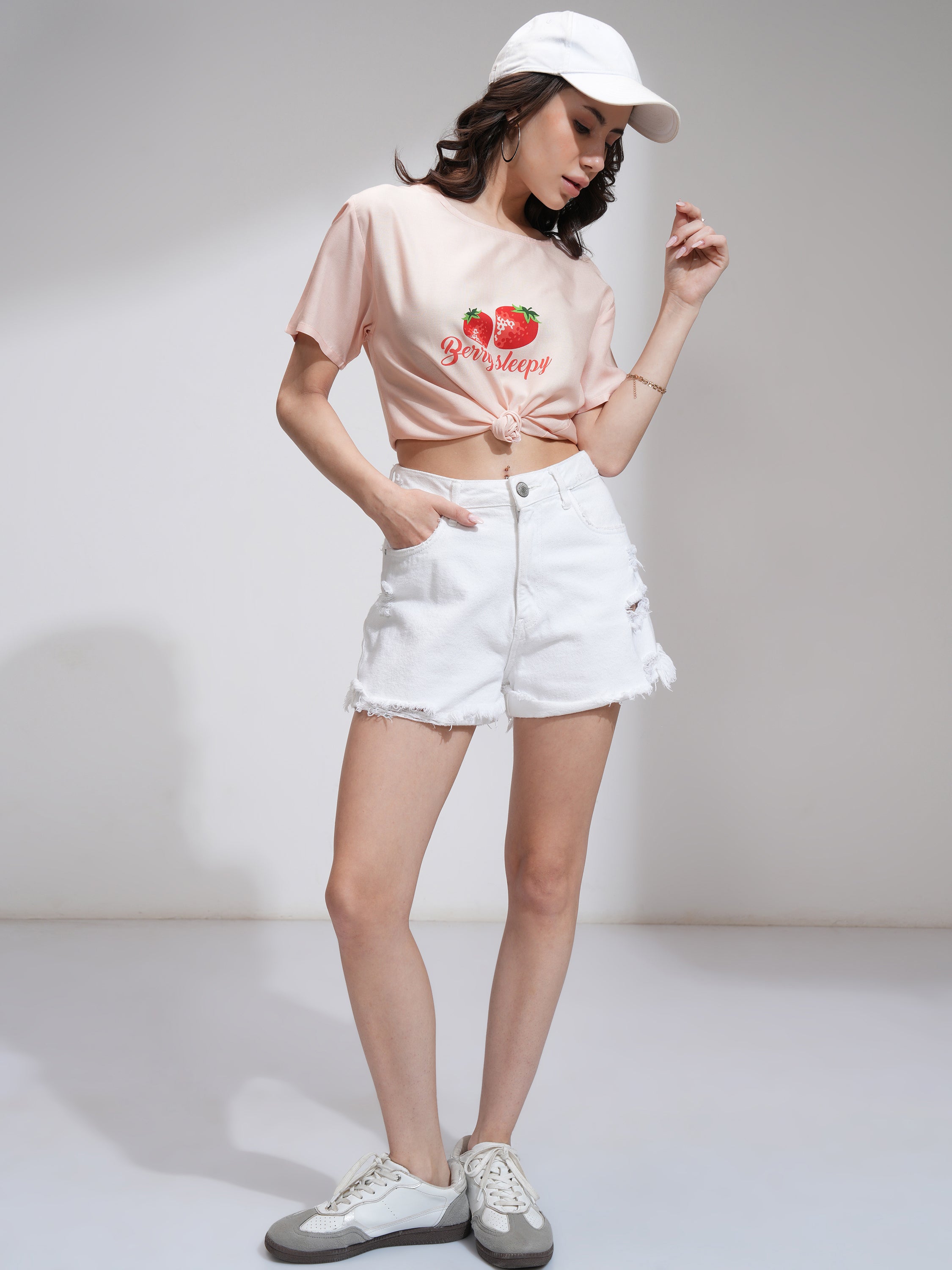Tokyo Talkies Women Peach Printed Regular Top - Peach - Image 2
