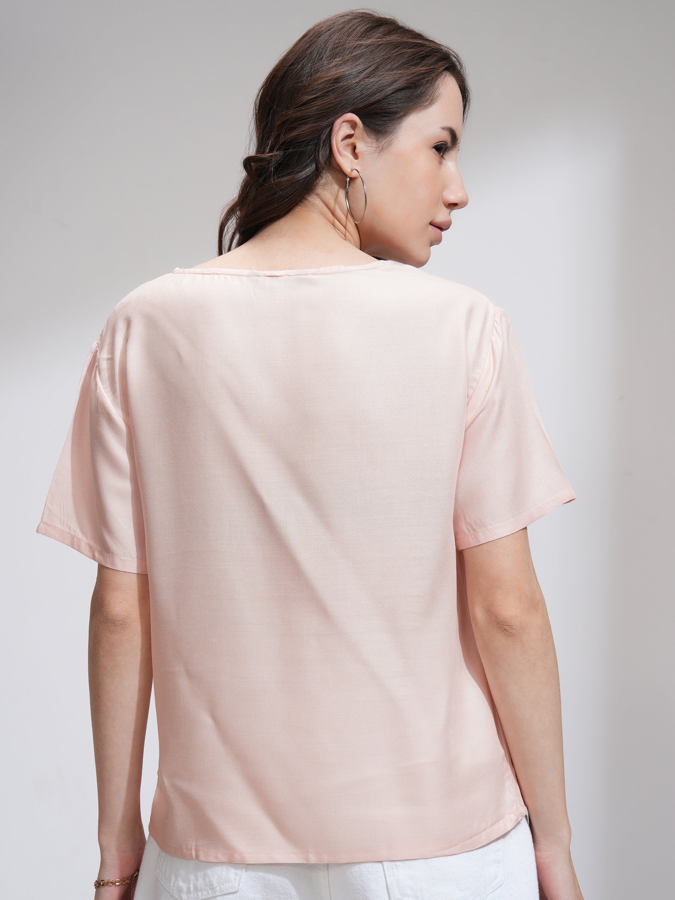 Tokyo Talkies Women Peach Printed Regular Top - Peach - Image 3