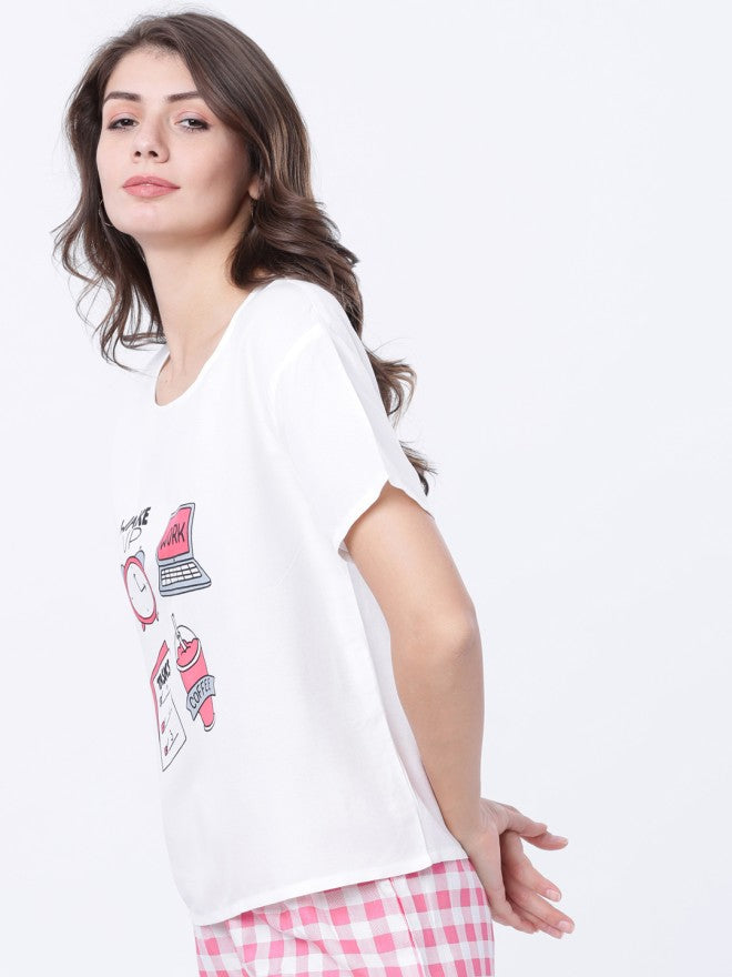 Tokyo Talkies Women White Printed Regular Top - White - Image 1
