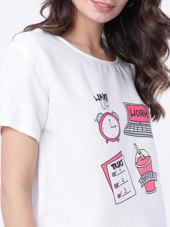 Tokyo Talkies Women White Printed Regular Top - White - Image 3