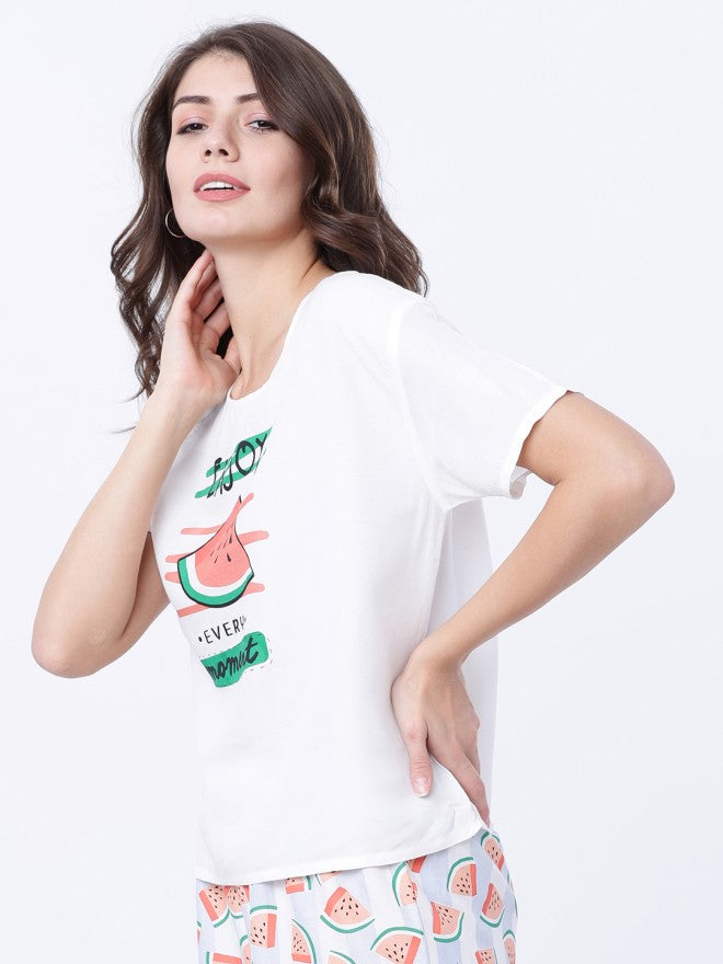Tokyo Talkies Women White Printed Regular Top - White - Image 1