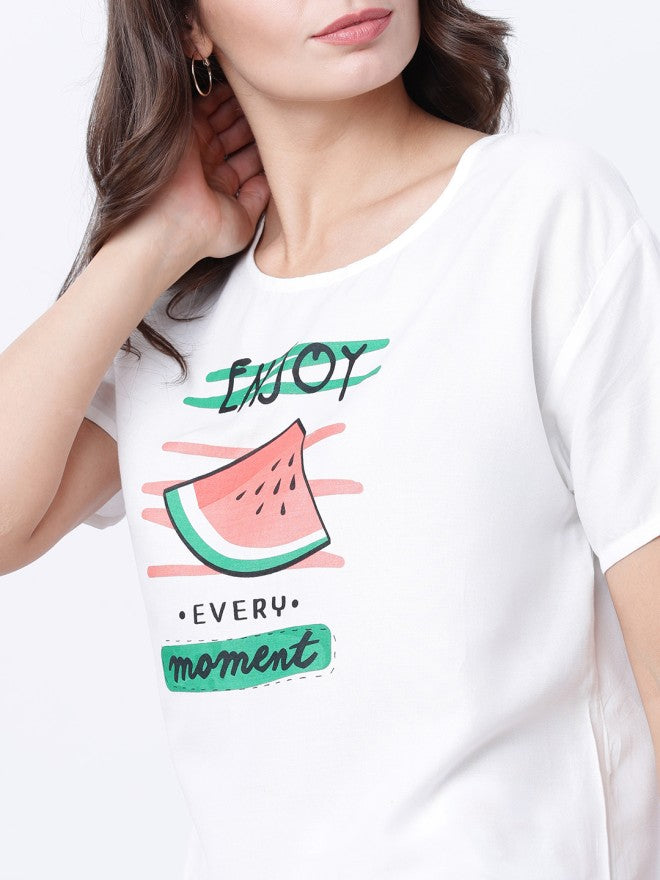 Tokyo Talkies Women White Printed Regular Top - White - Image 3