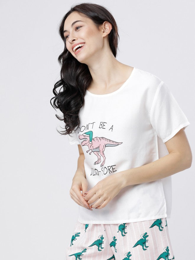 Tokyo Talkies Women White Printed Regular Top - White - Image 1