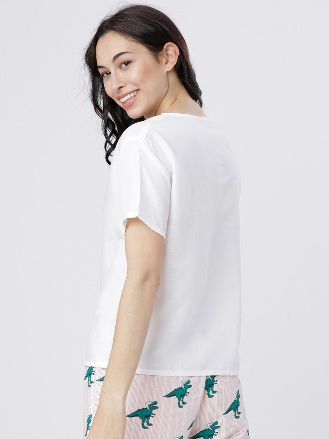 Tokyo Talkies Women White Printed Regular Top - White - Image 2