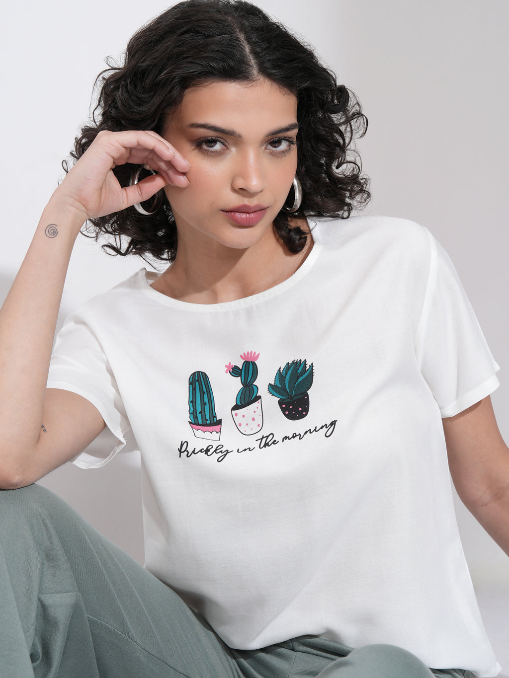 Tokyo Talkies Women White Printed Regular Top - White - Image 1