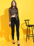 Tokyo Talkies Women Black Printed Fitted Top - Black - Image 1