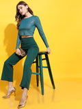 Tokyo Talkies Women Teal Printed Fitted Top - Teal - Image 1
