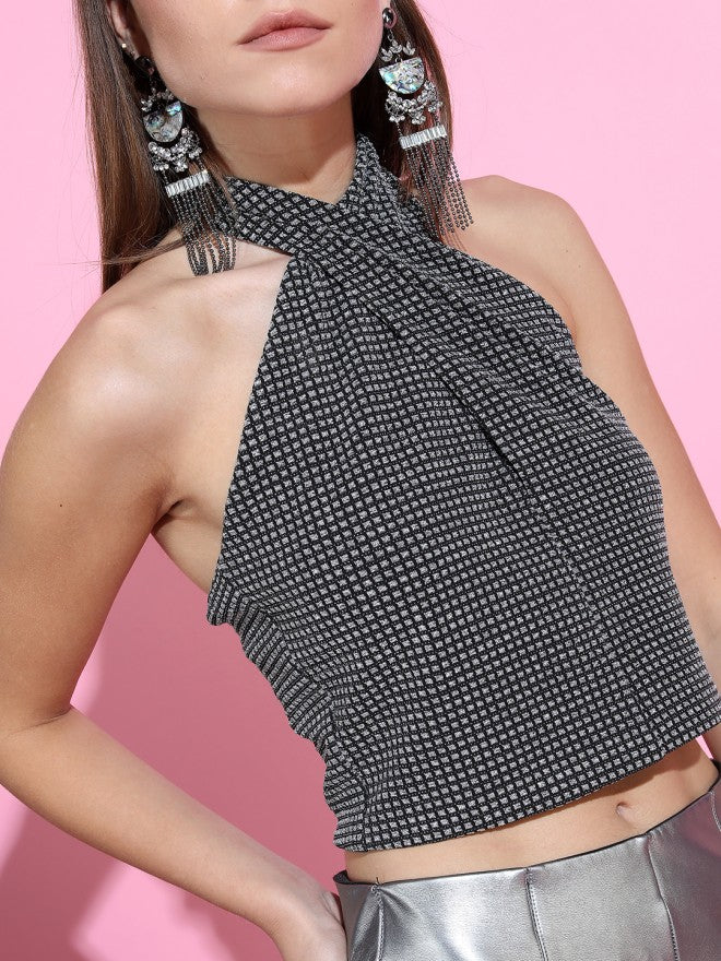 Tokyo Talkies Women Black Printed Regular Top - Black - Image 3