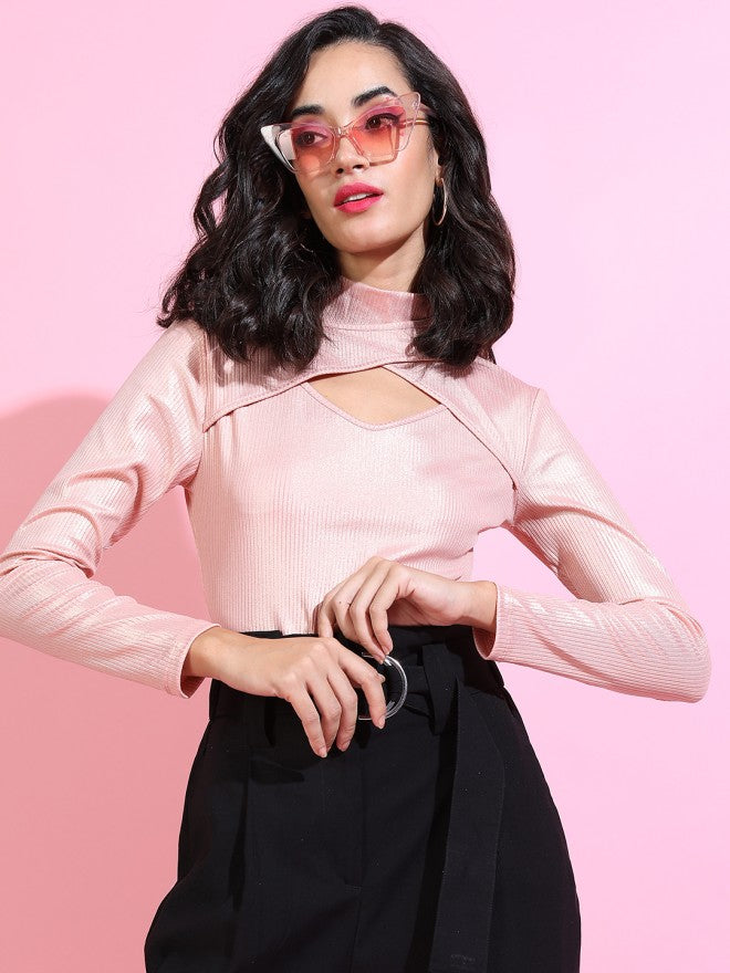 Tokyo Talkies Women Pink Solid Regular Top - Pink - Image 4